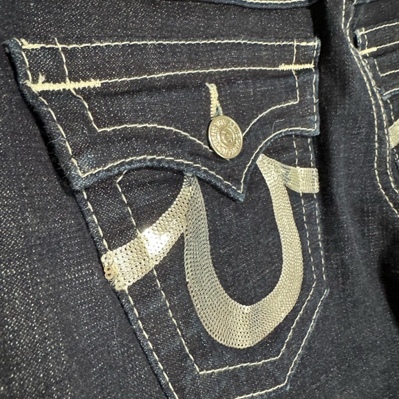 True Religion Blue Skinny Jeans with Signature Horseshoe Design - Picture 3 of 5